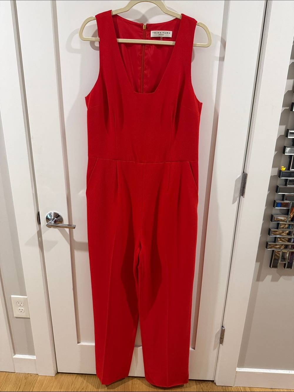 Trina Turk Bright Red Sleeveless Tailored Jumpsuit